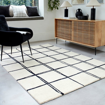 Albany Grid Modern Geometric Hand-Woven Wool Cream/Black Rug-Asiatic Carpets-Rug Love - The Most Loved Rug Store